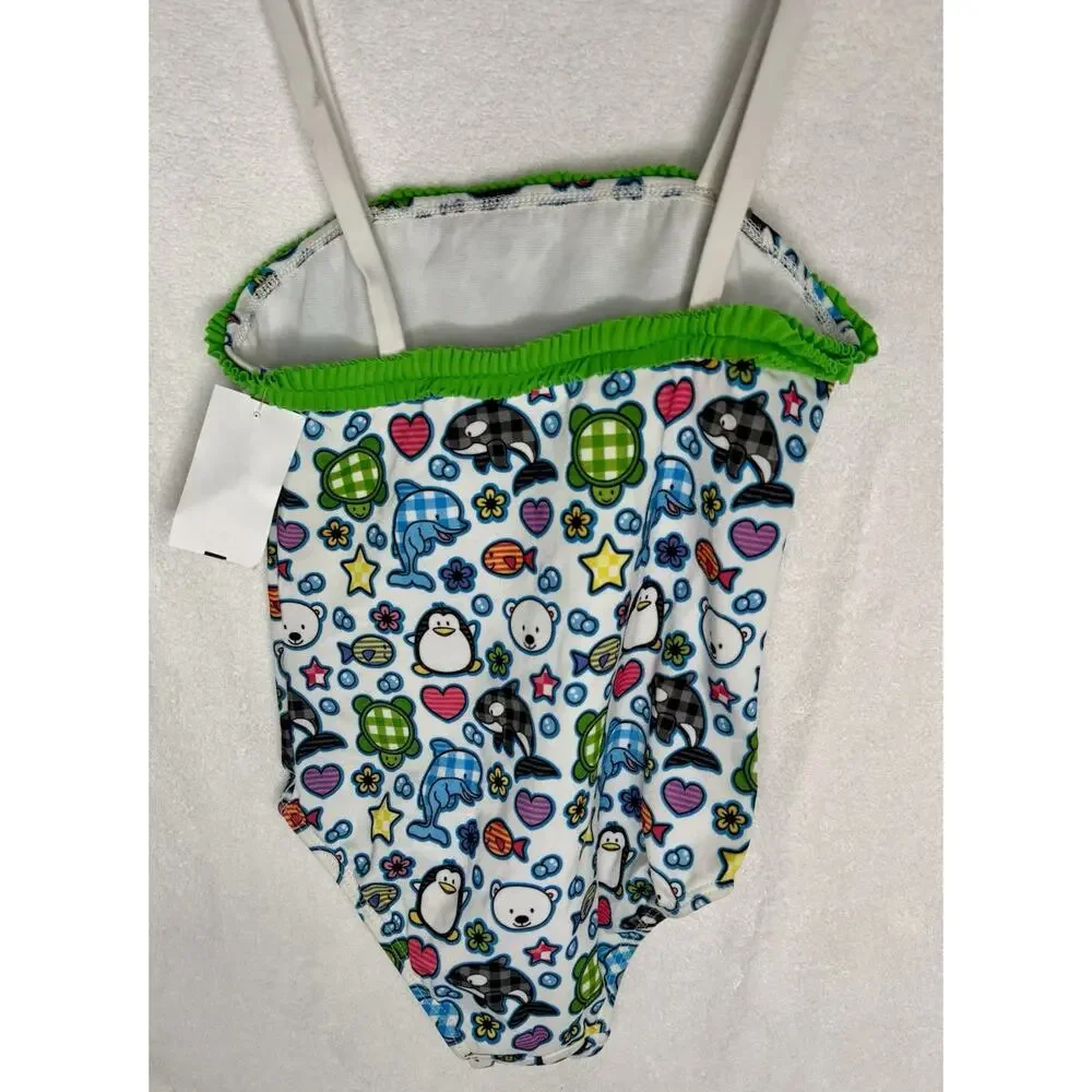 6X Girls’ Multicolor Graphic Stickers-style Cartoons One-Piece Bathing Suit